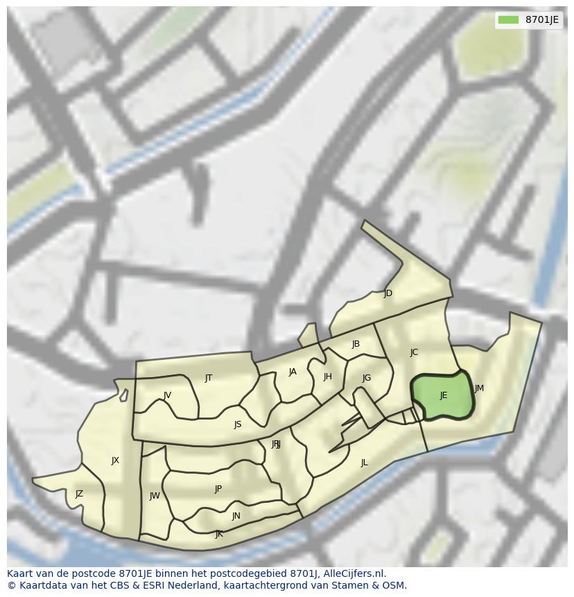 Afbeelding van het postcodegebied 8701 JE op de kaart.