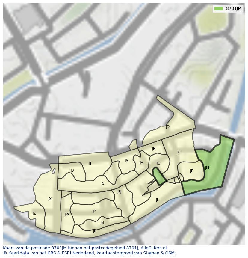 Afbeelding van het postcodegebied 8701 JM op de kaart.