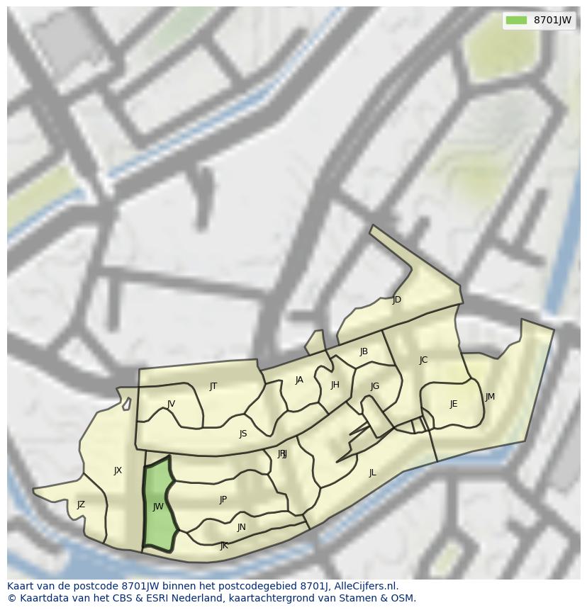 Afbeelding van het postcodegebied 8701 JW op de kaart.