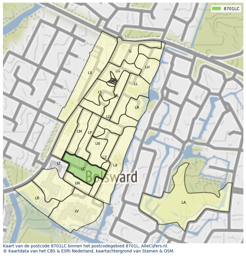 Afbeelding van het postcodegebied 8701 LC op de kaart.