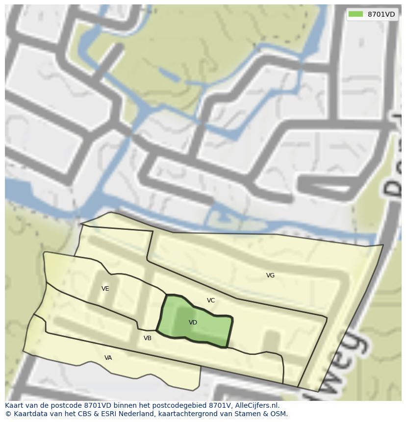 Afbeelding van het postcodegebied 8701 VD op de kaart.