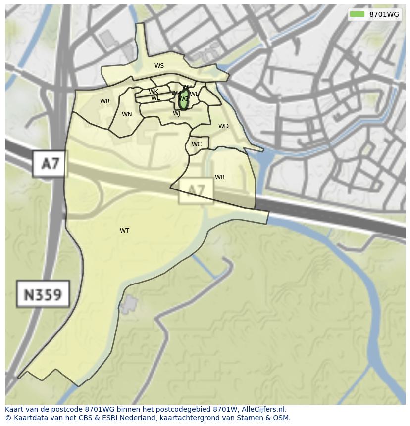 Afbeelding van het postcodegebied 8701 WG op de kaart.