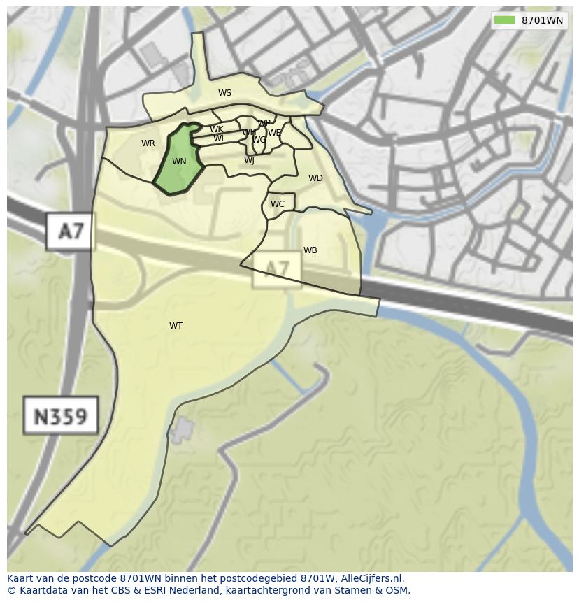 Afbeelding van het postcodegebied 8701 WN op de kaart.