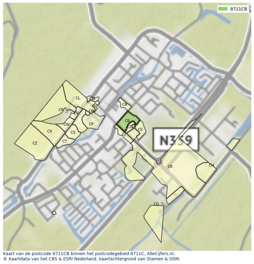 Afbeelding van het postcodegebied 8711 CB op de kaart.