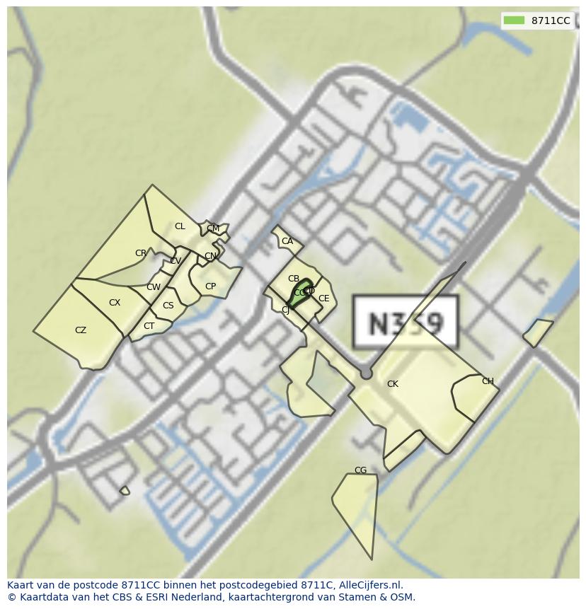 Afbeelding van het postcodegebied 8711 CC op de kaart.