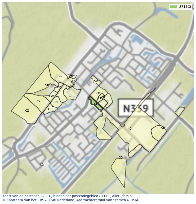 Afbeelding van het postcodegebied 8711 CJ op de kaart.