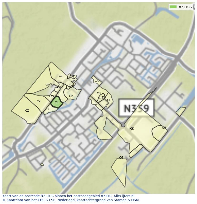 Afbeelding van het postcodegebied 8711 CS op de kaart.