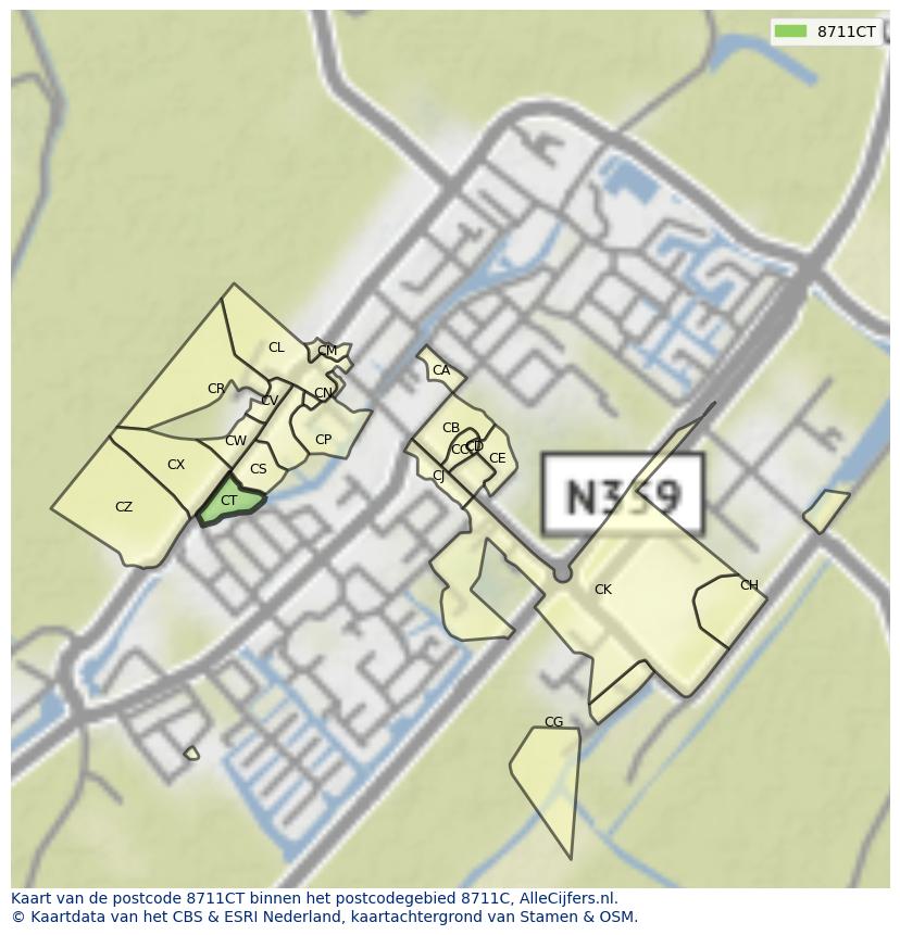 Afbeelding van het postcodegebied 8711 CT op de kaart.