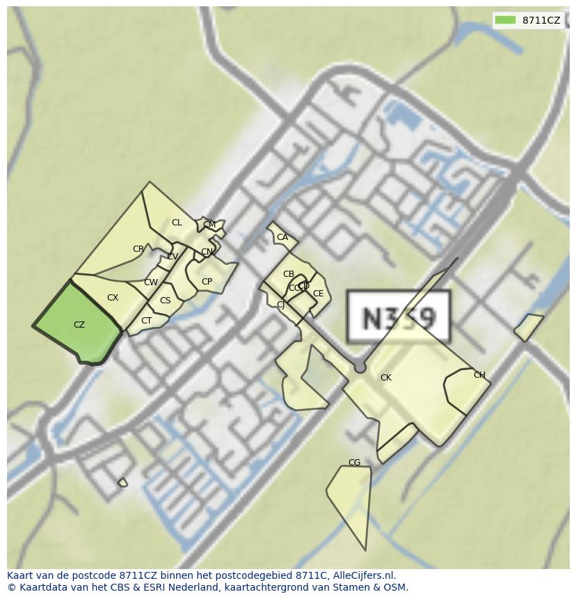 Afbeelding van het postcodegebied 8711 CZ op de kaart.