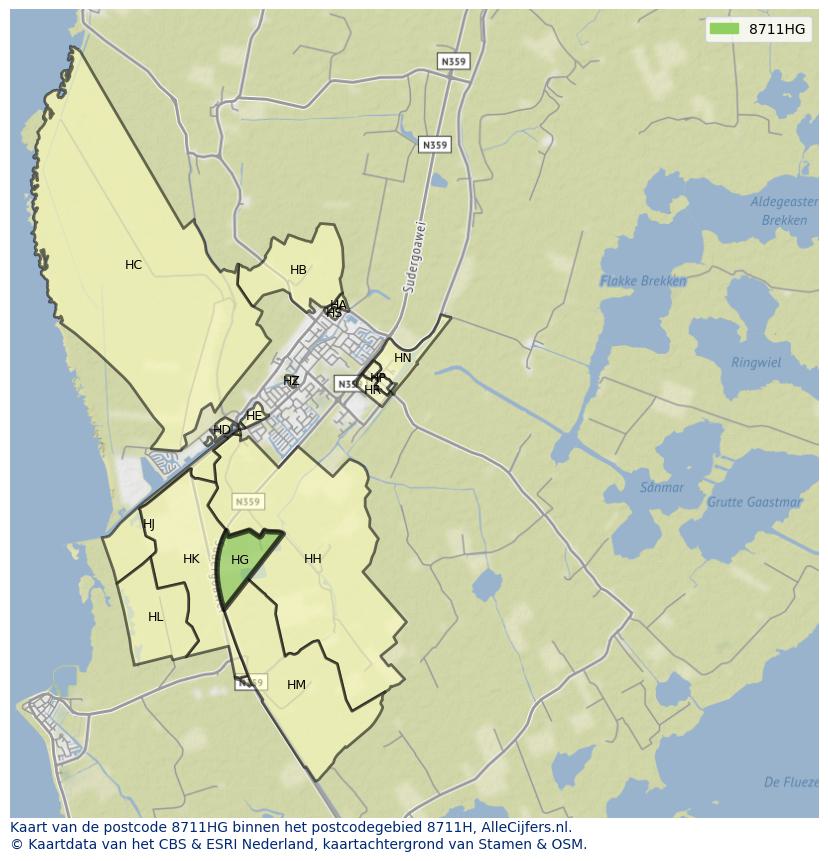 Afbeelding van het postcodegebied 8711 HG op de kaart.