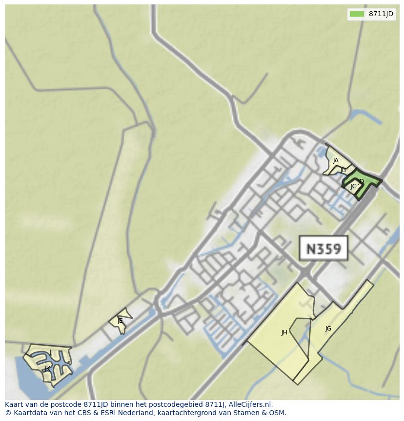 Afbeelding van het postcodegebied 8711 JD op de kaart.
