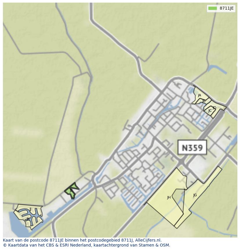 Afbeelding van het postcodegebied 8711 JE op de kaart.