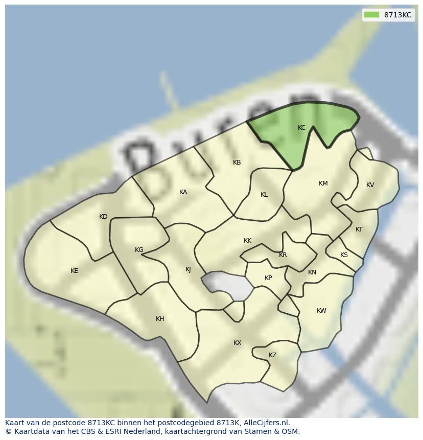Afbeelding van het postcodegebied 8713 KC op de kaart.
