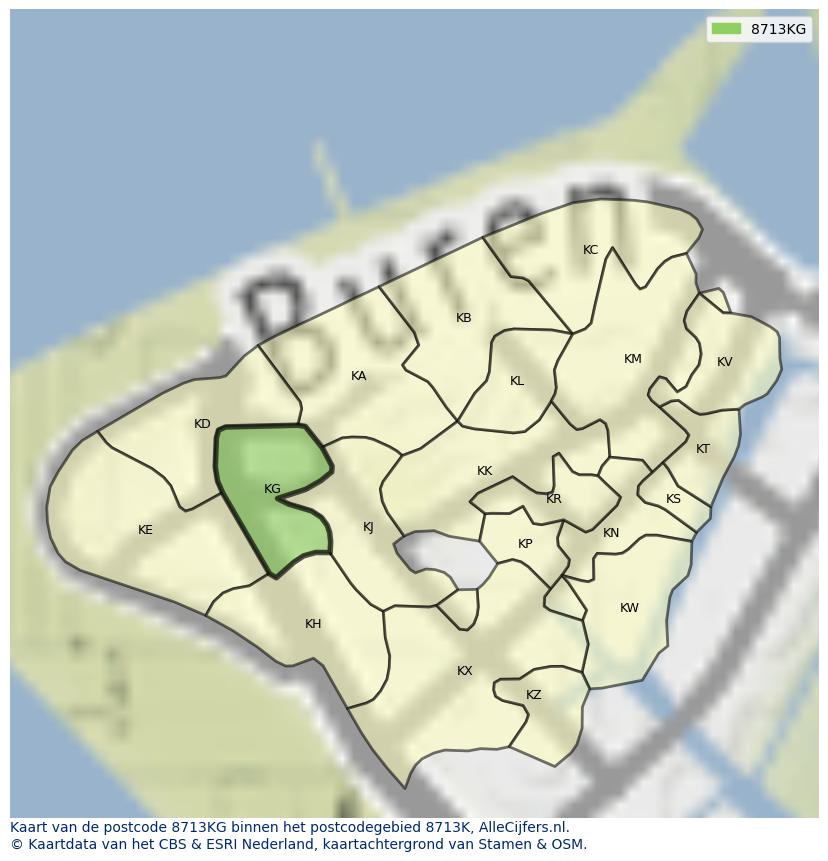 Afbeelding van het postcodegebied 8713 KG op de kaart.