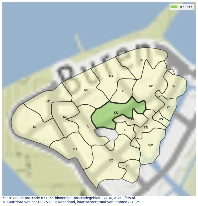 Afbeelding van het postcodegebied 8713 KK op de kaart.
