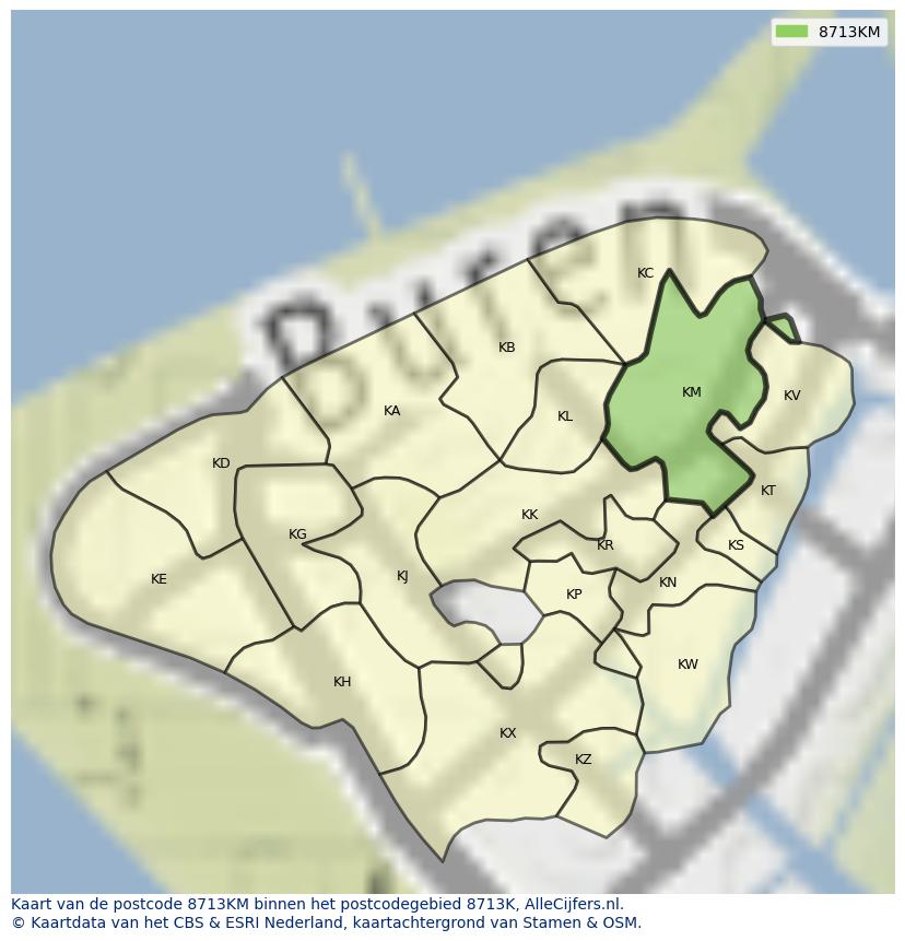 Afbeelding van het postcodegebied 8713 KM op de kaart.