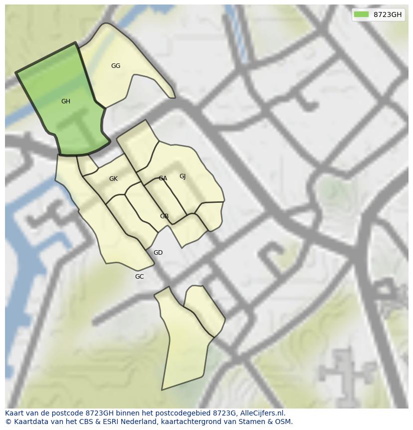 Afbeelding van het postcodegebied 8723 GH op de kaart.