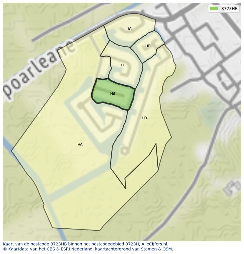 Afbeelding van het postcodegebied 8723 HB op de kaart.