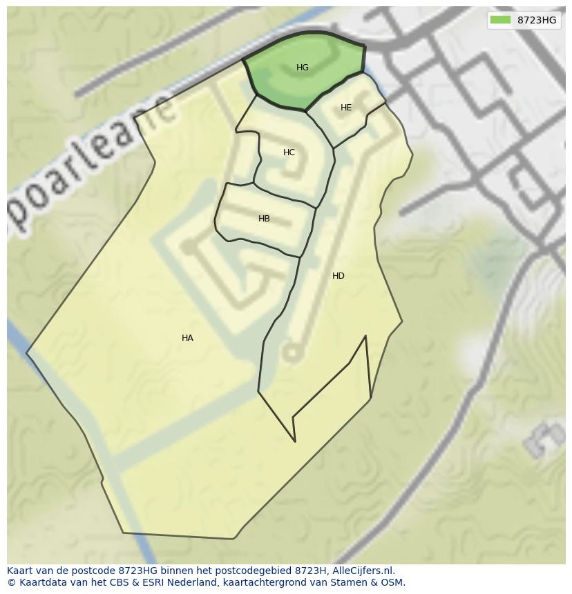 Afbeelding van het postcodegebied 8723 HG op de kaart.