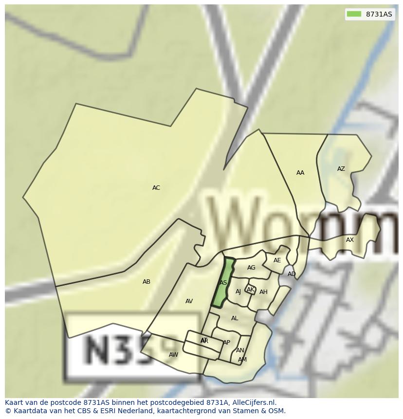 Afbeelding van het postcodegebied 8731 AS op de kaart.
