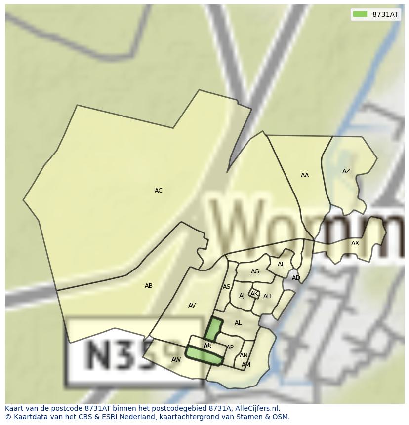 Afbeelding van het postcodegebied 8731 AT op de kaart.