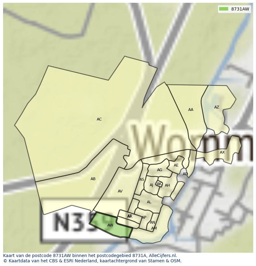 Afbeelding van het postcodegebied 8731 AW op de kaart.