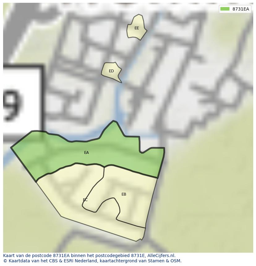 Afbeelding van het postcodegebied 8731 EA op de kaart.