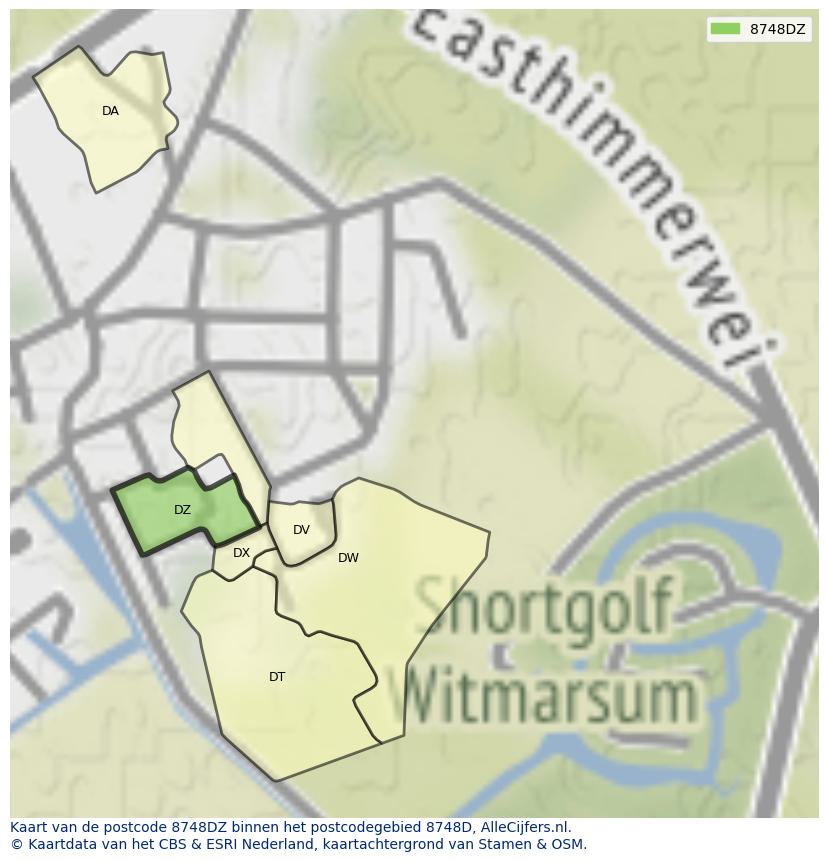 Afbeelding van het postcodegebied 8748 DZ op de kaart.