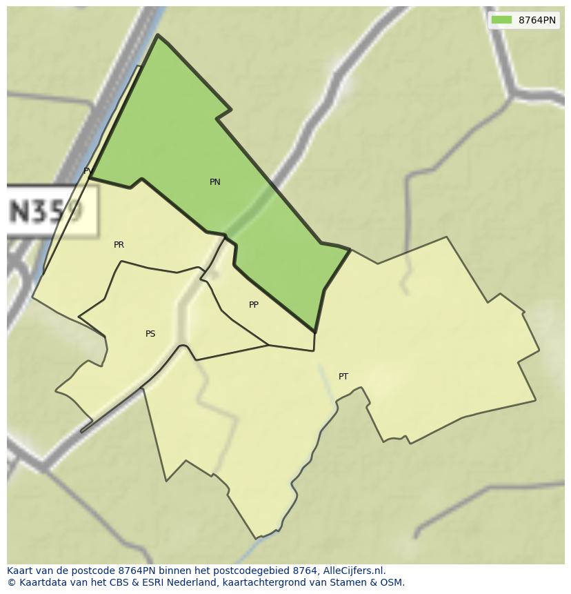 Afbeelding van het postcodegebied 8764 PN op de kaart.