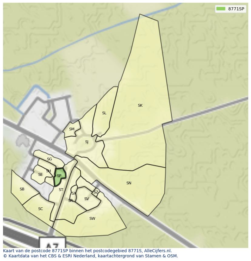 Afbeelding van het postcodegebied 8771 SP op de kaart.