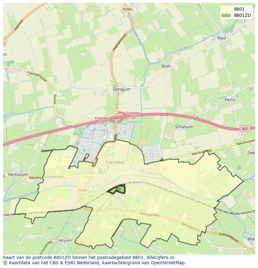 Afbeelding van het postcodegebied 8801 ZD op de kaart.