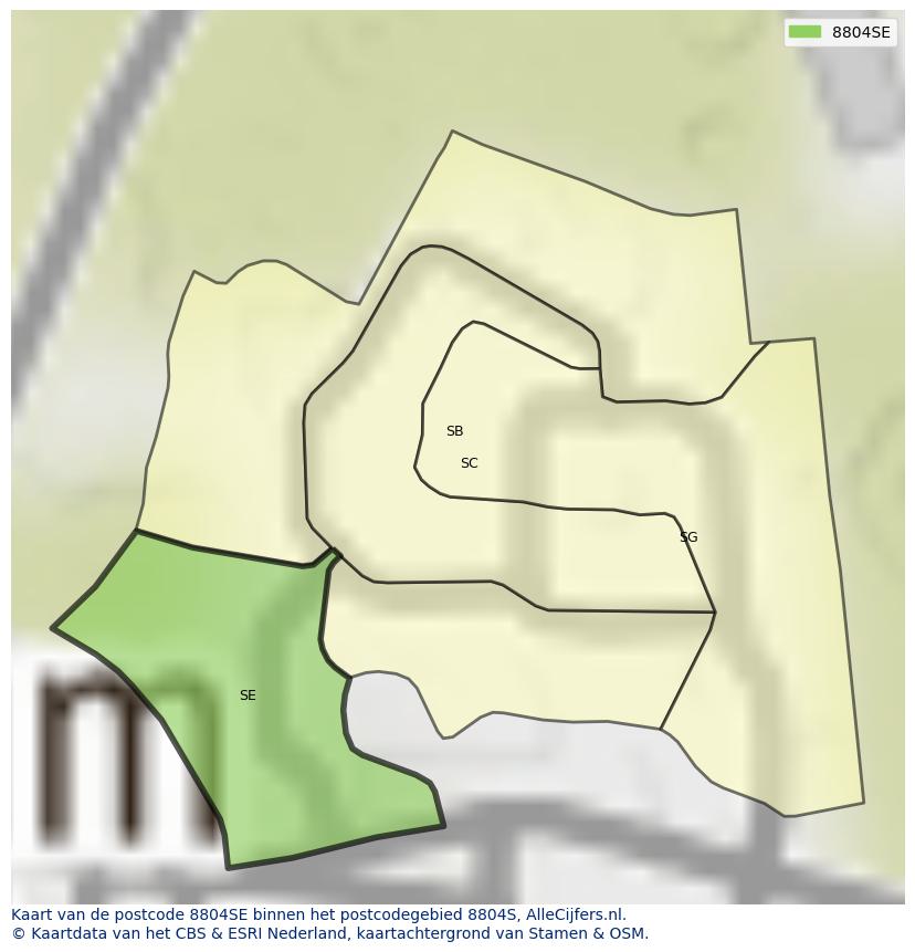 Afbeelding van het postcodegebied 8804 SE op de kaart.