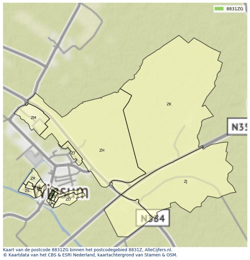 Afbeelding van het postcodegebied 8831 ZG op de kaart.
