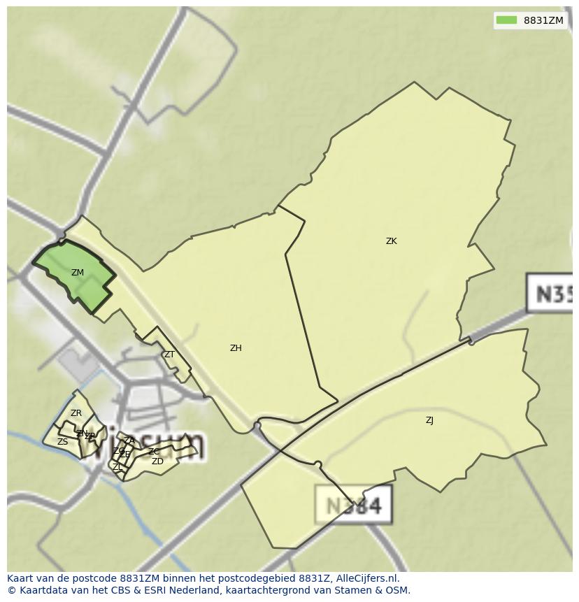 Afbeelding van het postcodegebied 8831 ZM op de kaart.