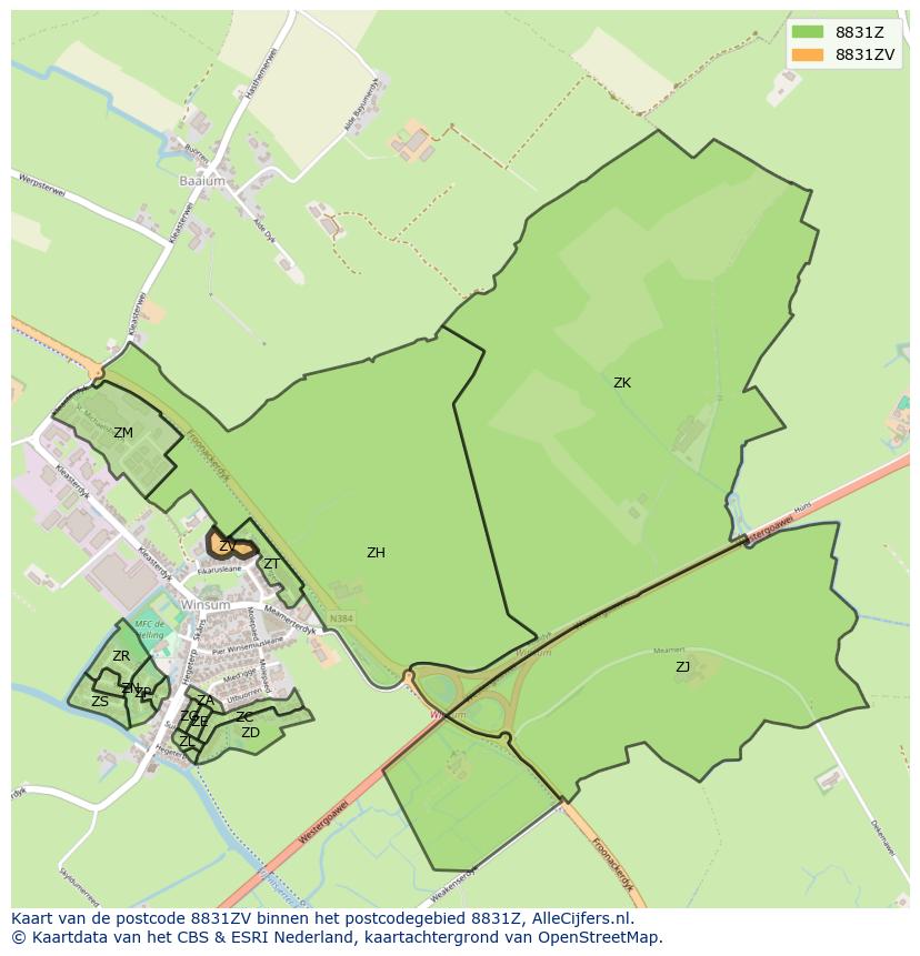 Afbeelding van het postcodegebied 8831 ZV op de kaart.