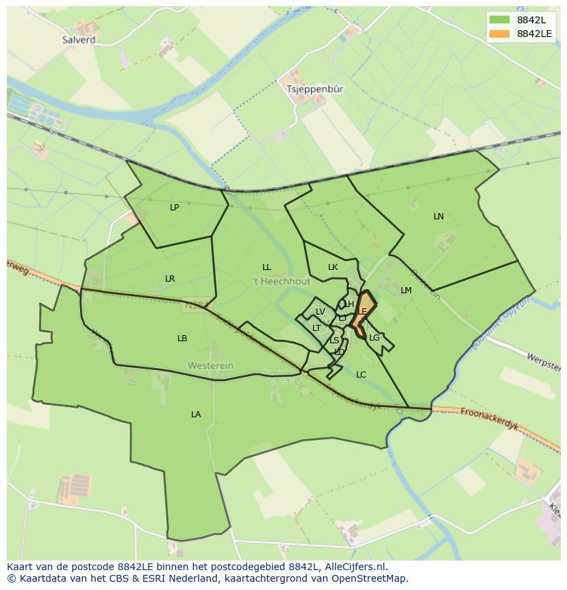 Afbeelding van het postcodegebied 8842 LE op de kaart.