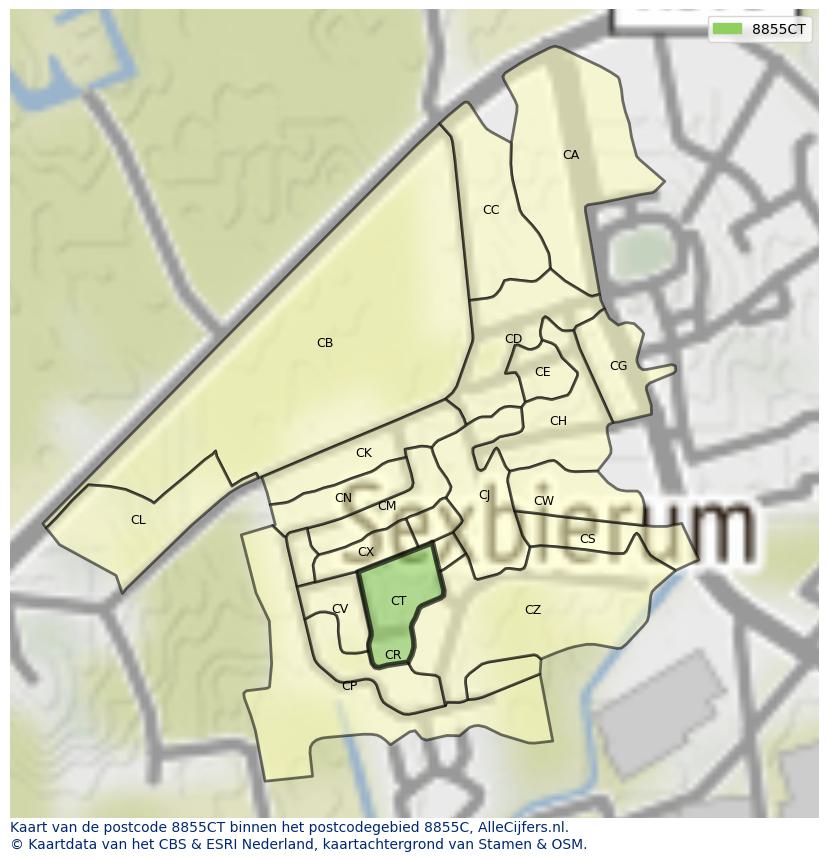 Afbeelding van het postcodegebied 8855 CT op de kaart.