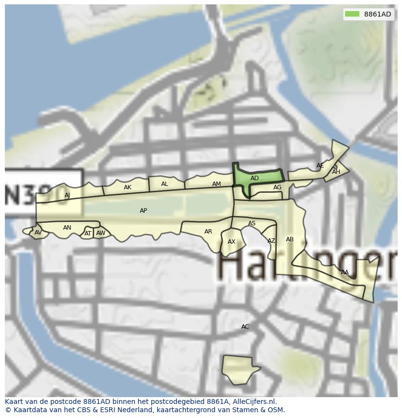Afbeelding van het postcodegebied 8861 AD op de kaart.