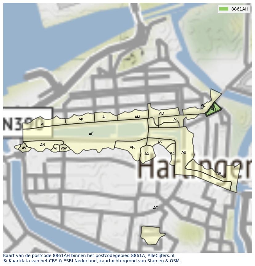 Afbeelding van het postcodegebied 8861 AH op de kaart.