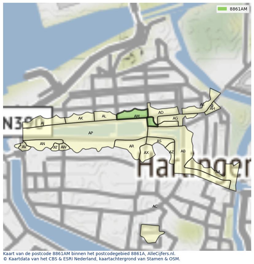 Afbeelding van het postcodegebied 8861 AM op de kaart.