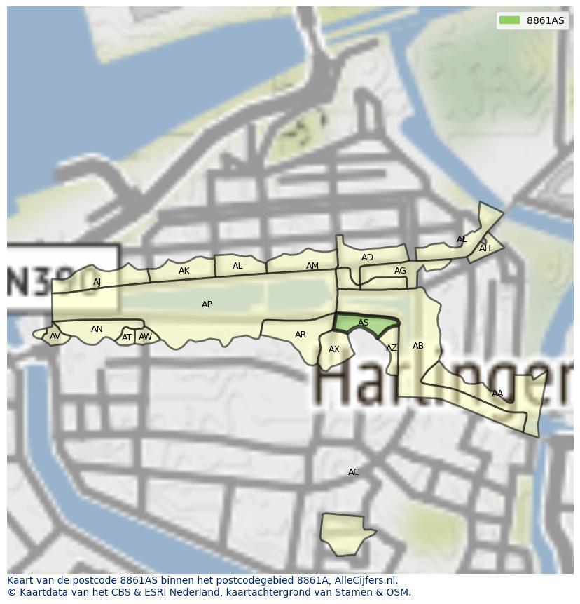 Afbeelding van het postcodegebied 8861 AS op de kaart.
