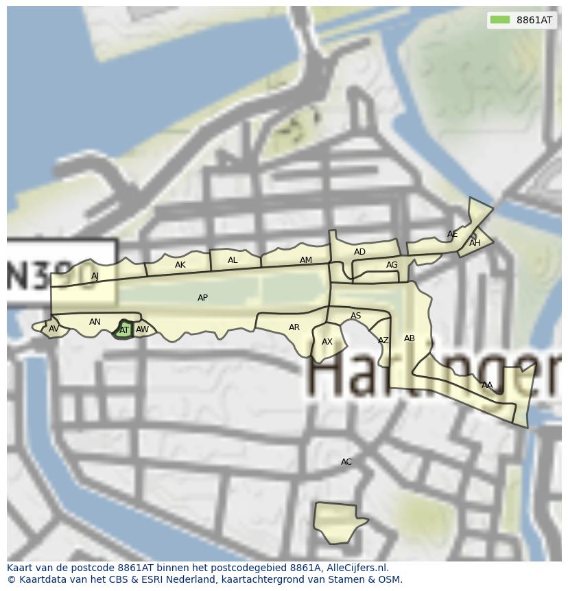 Afbeelding van het postcodegebied 8861 AT op de kaart.