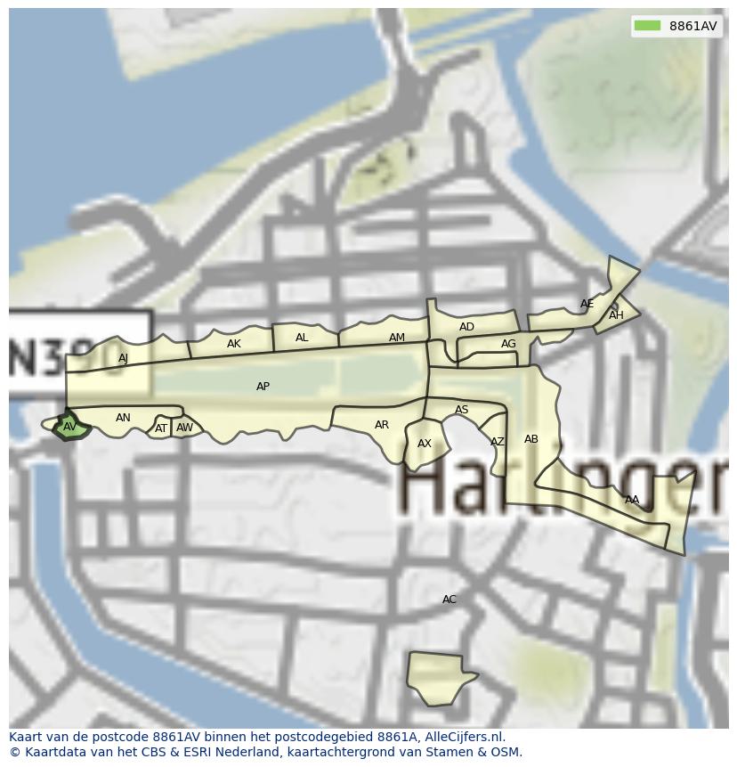 Afbeelding van het postcodegebied 8861 AV op de kaart.
