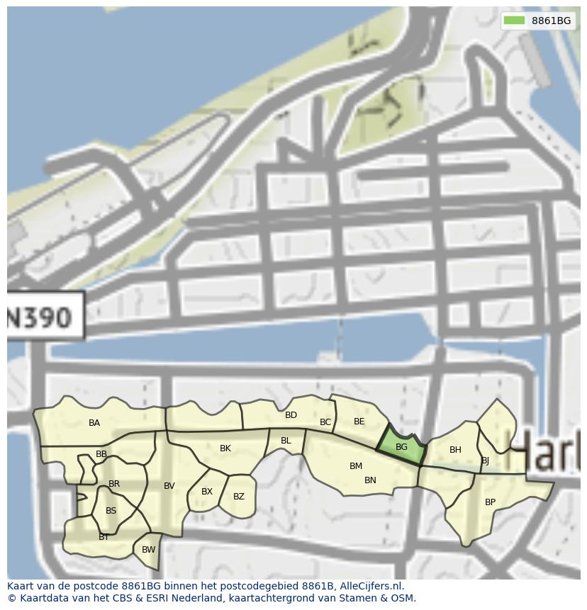 Afbeelding van het postcodegebied 8861 BG op de kaart.