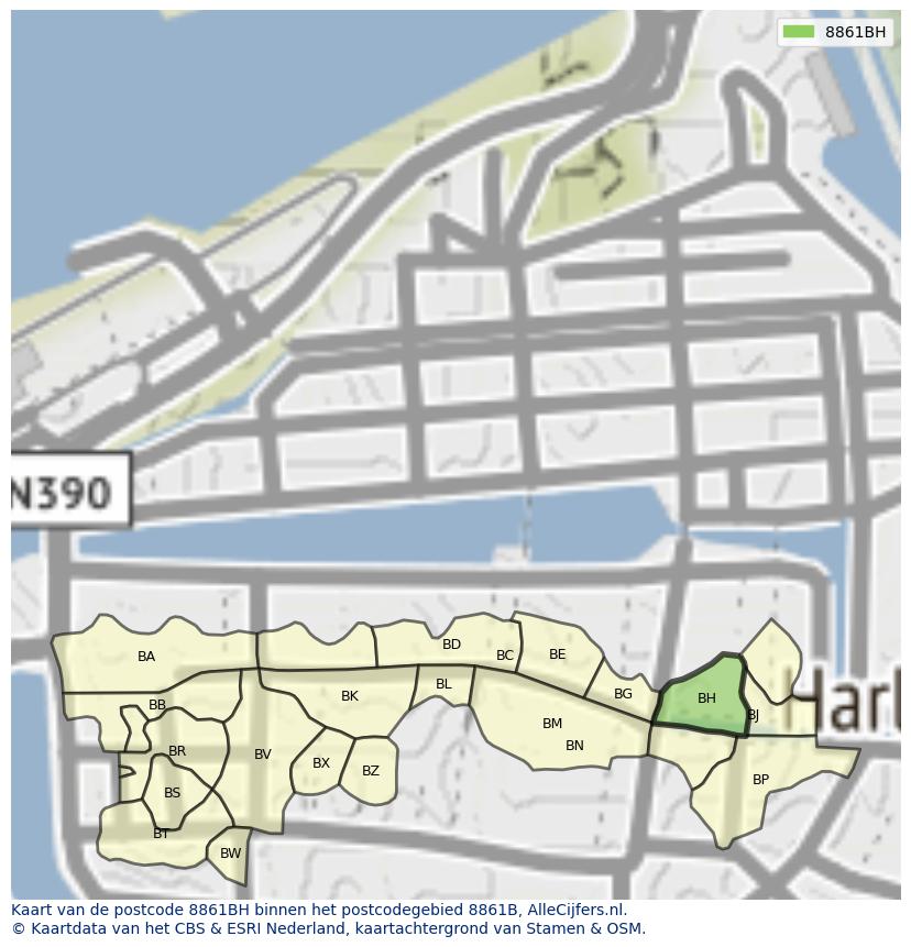 Afbeelding van het postcodegebied 8861 BH op de kaart.