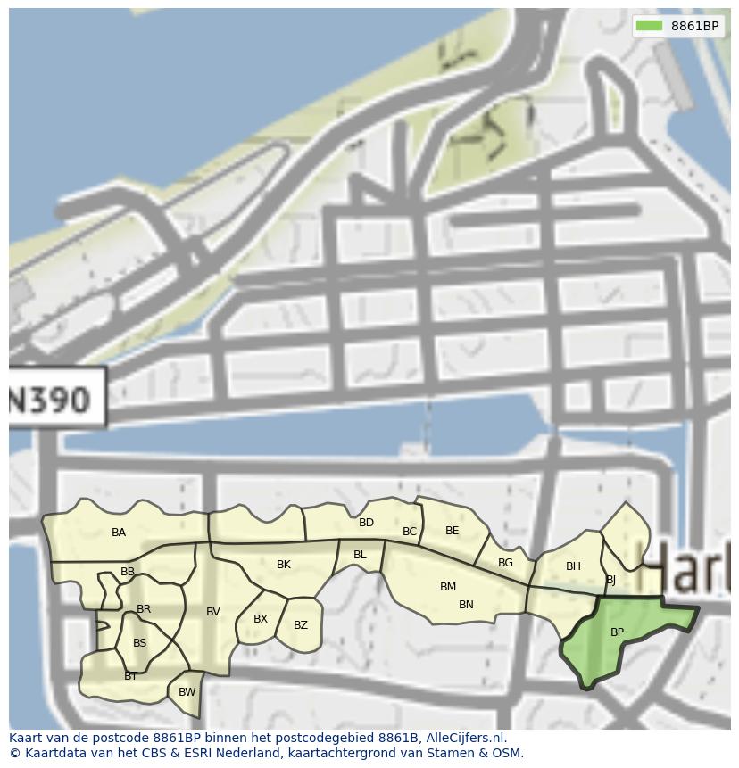 Afbeelding van het postcodegebied 8861 BP op de kaart.