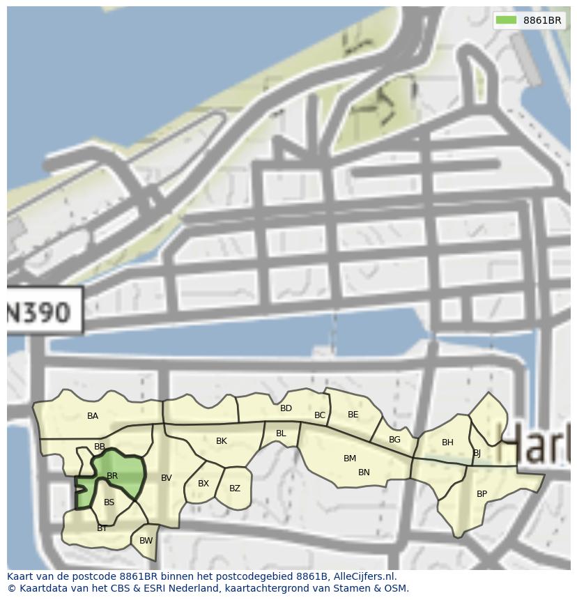 Afbeelding van het postcodegebied 8861 BR op de kaart.