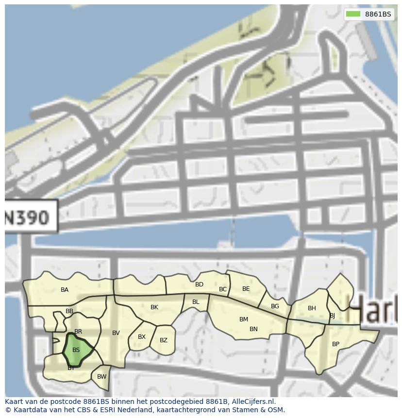Afbeelding van het postcodegebied 8861 BS op de kaart.