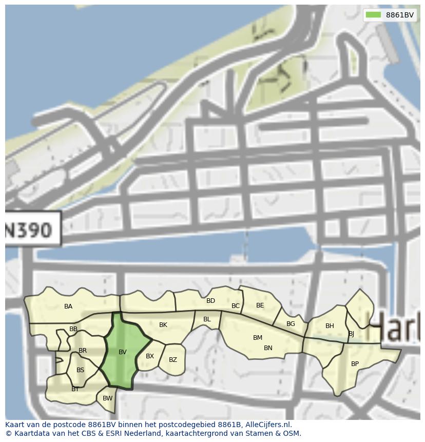 Afbeelding van het postcodegebied 8861 BV op de kaart.