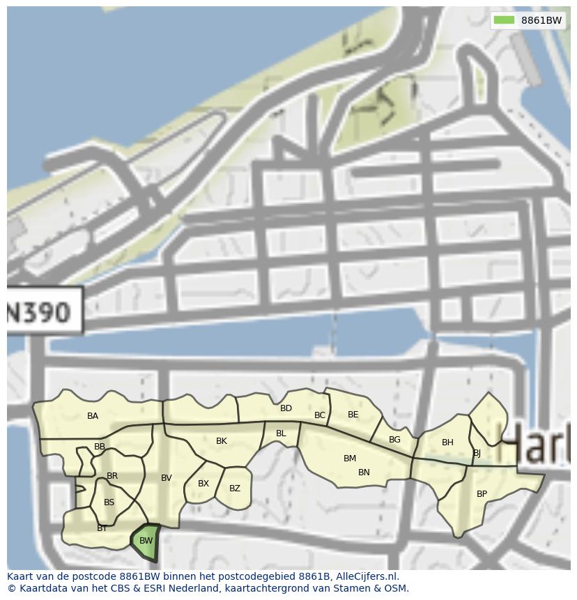 Afbeelding van het postcodegebied 8861 BW op de kaart.